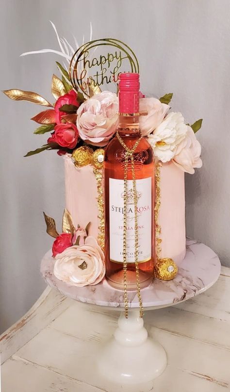 43 Birthday For Women Cake, Liquor Bottle Cake Ideas, 33rd Birthday Cake For Women, Cakes For Older Women, Alcohol Themed Cake, Prosecco Birthday Cake, Wine Themed Birthday Cake, 45th Birthday Cake Ideas For Women, Cakes With Alcohol Bottles