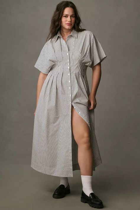 28 Plus-Size Friendly Styles on My Spring Wish List | Who What Wear Pleated Shirt Dress, Long Denim Skirt, Button Down Shirt Dress, Pleated Shirt, Button Up Dress, Midi Shirt Dress, Button Down Dress, Fashion Editor, Dress With Cardigan