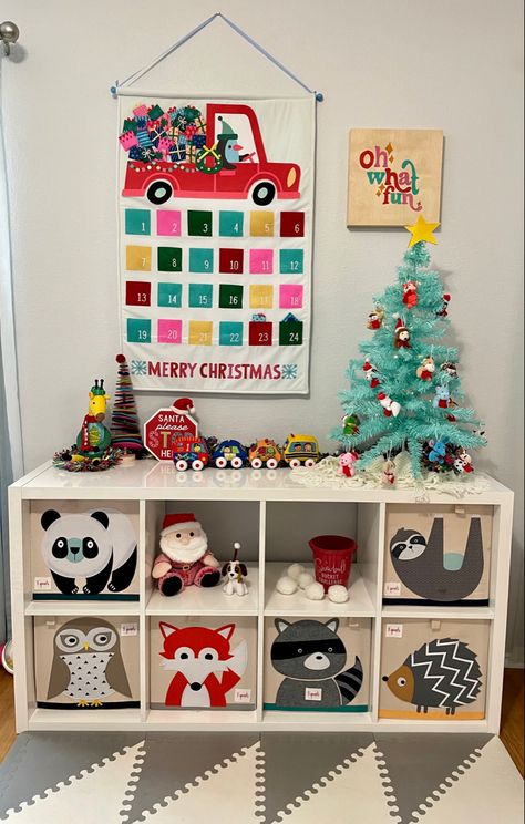 I decorated my toddlers playroom for Christmas. Playroom Christmas Decorations, Christmas Toddler Room Decor, Playroom Holiday Decor, Playroom Christmas Tree, Playroom Christmas Decor, Playroom Christmas, Christmas Playroom, Toddlers Playroom, Kid Life