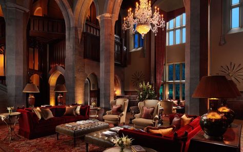 Mansion Family Room, Vintage Mansion, Manor Interior, Adare Manor, Cabin Mansion, European Hotel, Castles Interior, Vintage Cabin, Romantic Hotel