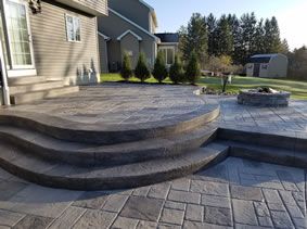 Stamped Concrete Real Help Custom Concrete Company Buffalo NY Stamped Concrete Patio Designs, Concrete Patterns, Stamped Concrete Patterns, Poured Concrete Patio, Patio Walkway, Concrete Patio Makeover, Colored Concrete, Exposed Aggregate, Concrete Patio Designs