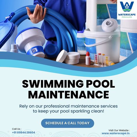 🏊‍♂️Dive into 𝐜𝐫𝐲𝐬𝐭𝐚𝐥-𝐜𝐥𝐞𝐚𝐫 𝐰𝐚𝐭𝐞𝐫𝐬 with ease! Let our professional maintenance services keep your swimming pool sparkling clean all year round. Say goodbye to the hassle and hello to relaxation. 💦 💙 Expert Care 💙 Weekly Cleanings 💙 Chemical Balancing 💙 Equipment Checks Enjoy your pool without worry. Trust us to maintain your perfect oasis! Contact us today at +91 89844 28604 or visit our website, www.waterscape.in, to schedule your maintenance service. 📞📅 #PoolMaintenance #CrystalClear... Swimming Pool Maintenance, Pool Care, Pool Service, Weekly Cleaning, Swimming Pool Spa, Pool Maintenance, Sparkling Clean, Pool Water, Crystal Clear Water