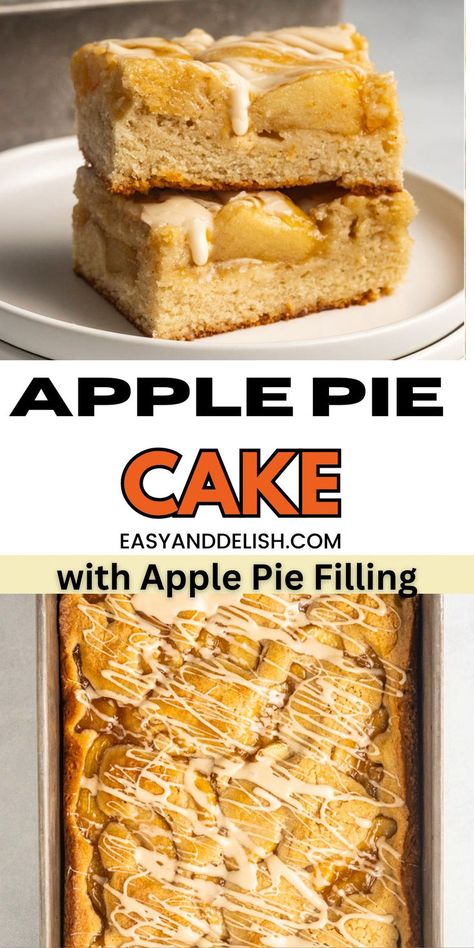 Indulge in a delicious apple pie cake made with convenient canned apple pie filling, combining the comforting flavors of traditional pie with a soft, moist cake that's perfect for fall gatherings and easy to whip up than apple pie. Can Apple Pie Filling Recipes Easy, Apple Pie Filling Cake Recipe, Easy Apple Bars, Apple Pie Cake Recipe, Apple Pie Filling Desserts, Pie Cake Recipe, Pie Filling Desserts, Canned Apple Pie, Apple Pie Cake