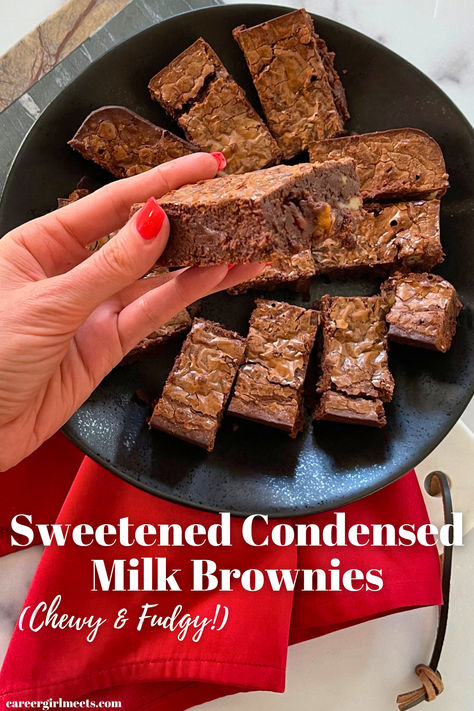 These Sweetened Condensed Milk Brownies are chewy, delicious, thick, and moist! They also taste like fudge. This condensed milk recipe adds moisture to the brownie batter, making this the perfect brownie recipe. This is unlike any brownie box mix! The chocolate chips and cocoa powder add the ultimate chocolatey flavor. Check out this easy brownie recipe!!

sweetened condensed milk brownies // condensed milk brownies // fudge chocolate brownies // Cookie Brownie Recipe Boxes, Brownies Condensed Milk, Recipe Sweetened Condensed Milk, Condensed Milk Brownies, Boxed Brownie Recipes, Perfect Brownie Recipe, Easy Brownie Recipe, Condensed Milk Recipe, Easy Brownie