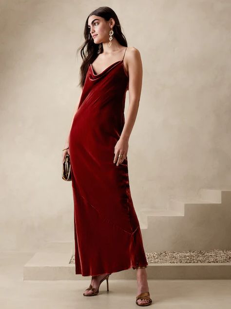 Women's Clothing Sale | Banana Republic Ethereal Casual, Xmas Photoshoot, Velvet Maxi Dress, Velvet Maxi, Silk Dress Long, Red Maxi, Guest Attire, Deep Winter, Wedding Attire Guest