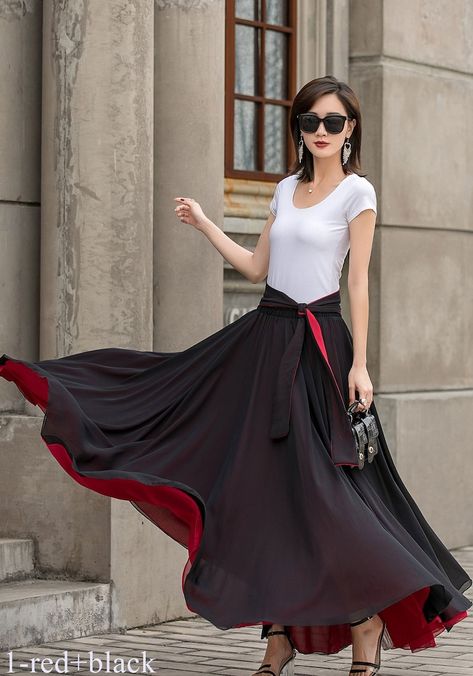 Chiffon Long Skirt, Black Chiffon Skirt, Long Satin Skirt, Victorian Skirt, Long Chiffon Skirt, Bell Skirt, Boho Maxi Skirt, Plus Size Skirt, Reversible Skirt