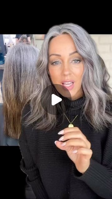 Naturally Grey Hair Transition, Silver Transition Hair, Cold Turkey Grey Hair, Growing Color Out Of Hair, Grey Hair Growing Out From Brown, Growing Out Your Gray Hair, Transition From Red To Grey Hair, Salt And Pepper Hair With Blonde Highlights, Transitioning Grey Hair