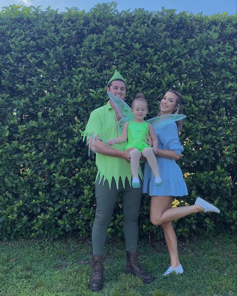 Family Of 3 Fancy Dress Ideas, Peter Pan Wendy Tinkerbell Costume, Family Tinkerbell Halloween Costumes, Tinker Bell Peter Pan And Wendy Costume, Family Of Three Disney Costumes, Womens Wendy Costume, Peter Pan And Wendy Halloween Costume, Family Costumes With One Year Old, Peterman Family Costume