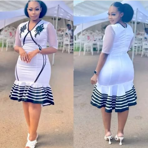 Dress for Makoti Seshweshwe Dresses Design Outfit, Setswana Traditional Dresses, Shweshwe Dresses Patterns, Sotho Traditional Dresses, Xhosa Traditional Dresses, Pedi Traditional Attire, Xhosa Traditional Attire, Xhosa Attire, South African Traditional Dresses