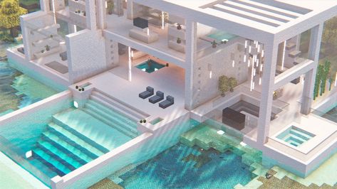 Minecraft Swimming Pool, Modern Minecraft Houses, Case Minecraft, Rumah Minecraft Sederhana, Minecraft Mansion, Minecraft Interior Design, Minecraft House Plans, Bangunan Minecraft, Minecraft Modern