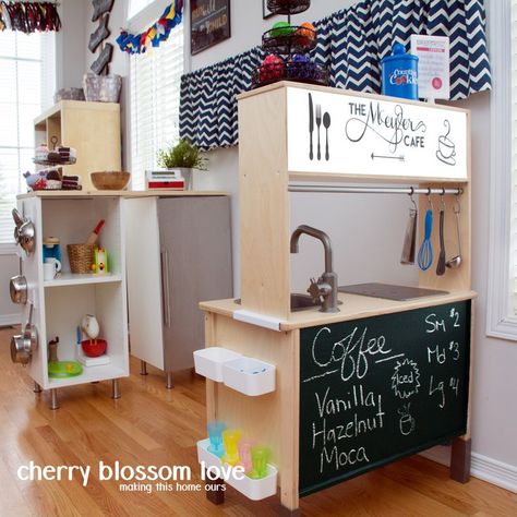 10 DIY Play Kitchen Ideas for Your Little Ones Diy Play Kitchen Ideas, Play Kitchen Ideas, Pink Play Kitchen, Ikea Kids Kitchen, Ikea Play, Ikea Play Kitchen, Toddler Kitchen, Kitchen Ikea, Play Kitchens