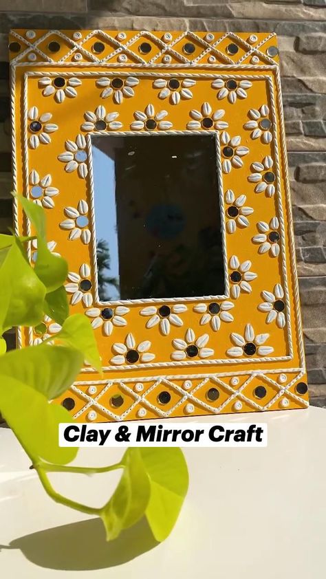 Clay & Mirror Craft by Sujata Dey in 2022 | Mirror crafts, Diy wall art, Diy creative crafts Mirror Crafts Diy, Super Clay Art, Clay Flower Mirror, Art Drawings Painting, Air Dry Clay Charms, Super Clay, Clay Mirror, Mirror Craft, Flower Mirror