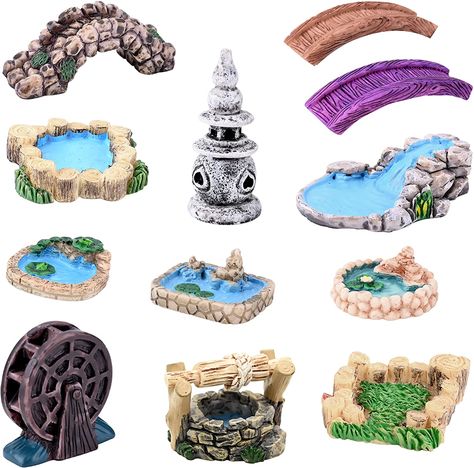 Gukasxi 12 Pcs Miniature Fairy Garden Ornaments, Miniature Fairy Garden Pond Accessories Bridge Water Well Figurines Miniature Lawn Garden Ornament for DIY Craft Fairy Garden Dollhouse Decoration : Amazon.ca: Patio, Lawn & Garden Fairy House Kit, Garden Fairies Figurines, Fairy Garden Kit, Garden Figurines, Miniature Fairy Garden, Mini Fairy Garden, Fairy Garden Supplies, Garden Crafts Diy, Fairy Garden Decor