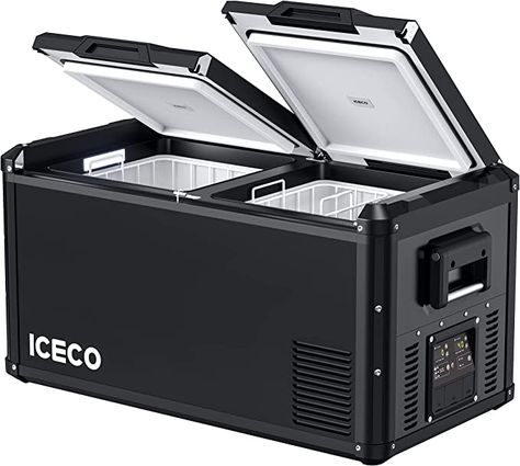 ICECO VL75 ProD Portable Refrigerator, Multi-directional Lid, Dual USB & DC 12/24V, AC 110-240V, 75L Dual Zone Steel Compact Refrigerator Powered by SECOP, 0℉ to 50℉, Home & Car Use [Upgrade, 79 Quarts] Camping Fridge, Refrigerator Compressor, Portable Refrigerator, Portable Fridge, Car Refrigerator, Double Door Design, Camp Furniture, Usb Outlet, Outdoor Refrigerator