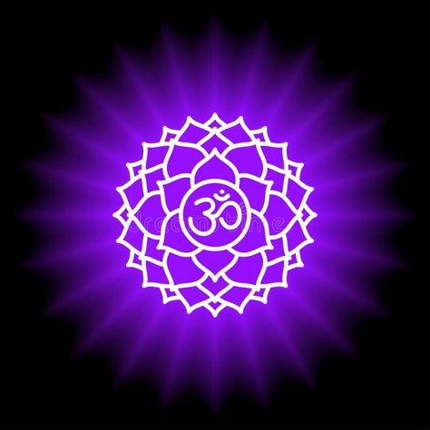 Sahasrara icon. The seventh crown, parietal chakra. Vector purple gloss and shine. Line symbol. Sacral sign. Meditation.  royalty free illustration Crown Chakra Symbol, Chakra Logo, Meditation Illustration, Chakra Images, Purple Chakra, Aham Brahmasmi, Healing Spirituality, Chakra Symbols, Energy Healing Spirituality