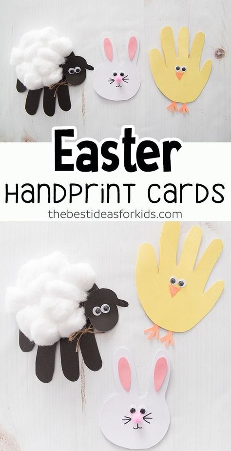 Easter Handprint Crafts, Påskeaktiviteter For Barn, Easter Handprint, Handprint Cards, Easter Crafts For Toddlers, Fun Easter Crafts, Easter Preschool, Easter Activities For Kids, Easy Easter Crafts