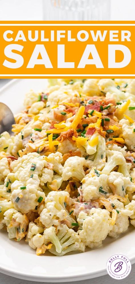 Cauliflower Salad Recipe l Belly Full Cauliflower Recipes Salads, Easy Low Carb Salad Recipes, Cauliflower Recipes Salad, Cold Cauliflower Recipes, Cauliflower Salad Recipe Healthy, Cold Cauliflower Salad, Salads For Diabetics, Cauliflower Salad Recipes Cold, Cauliflower Salad Recipes