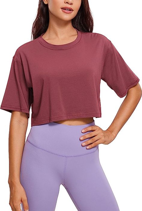 CRZ YOGA Women's Pima Cotton Workout Crop Tops Short Sleeve Yoga Shirts Casual Athletic Running T-Shirts Crz Yoga, Workout Tops For Women, Tops Short Sleeve, Free Movement, Crop Top Casual, Workout Crop Top, Casual Athletic, Sport T-shirts, Yoga Shirts