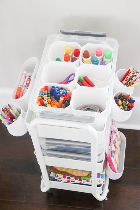 How to Make an Art Cart for Toddlers or Kids - Home of Malones Kids Craft Storage, Craft Storage Ideas, Craft Cart, Arts And Crafts Storage, Art Cart, Kids Art Supplies, Playroom Organization, Art Storage, Toddler Art