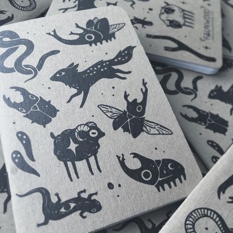 Miranda Zimmerman on Instagram: “OH BOY I get to table @pdx_zines this Saturday! I got these custom pocket notebooks (with dotted paper !!!, made by @scoutbooks), some of…” Dotted Paper, Lino Art, Spooky Tattoos, Handmade Stamps, Linocut Art, Goth Art, Art Style Inspiration, Drawing Practice, Ink Illustrations