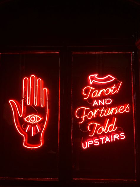 Tarot, manifestations, neon lights and the other world Tarot Shop Aesthetic, Card Reading Aesthetic, Cartomancy Aesthetic, Tarot Reader Aesthetic, Tarot Party, Tarot Cards Aesthetic, Red Party Themes, Tarot Decor, Tarot Shop