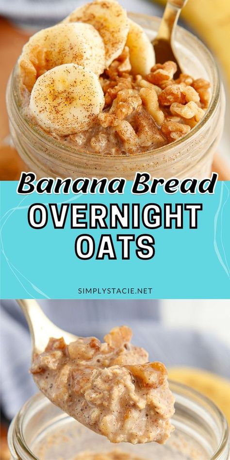 Banana Bread Overnight Oats, Overnight Oats Recipe Easy, Best Overnight Oats Recipe, Overnight Oatmeal Recipes, Oat Recipes Healthy, Overnight Oats Recipe Healthy, Overnight Oats Healthy, Overnight Oatmeal, Oats Recipe