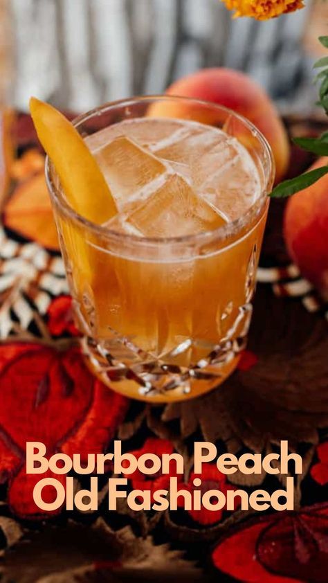 The Bourbon Peach Old-Fashioned is a modern twist on a classic cocktail that exudes sophistication and depth. With the infusion of peach into the bourbon, this cocktail offers a harmonious marriage of fruity sweetness and oak-aged warmth. The brown sugar adds a rich caramel note, while the orange and lemon juices provide a citrus zing. #BourbonPeachOldFashioned Peach And Bourbon Cocktail, Bourbon Signature Cocktail, Peach Infused Bourbon, Peach Old Fashioned, Best Old Fashioned Recipes Cocktail, Peach Old Fashioned Cocktail, Brown Sugar Old Fashioned Cocktail, Peach Juice Cocktail, Peach Whiskey Cocktails