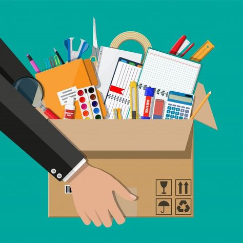 Office accessories in cardboard box in h... | Premium Vector #Freepik #vector #box #pencil #notebook #stationery Office Supplies Illustration, Education Vector, School Equipment, Book Notebook, Education Templates, Wooden Pencil, School Sets, Collection Design, Box Hand