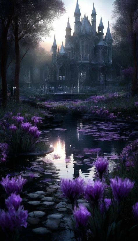 Fantasy Places Mystic, Fantasy Atmosphere, Dark Fairytale Aesthetic, Gothic Landscape, Lotus Flower Art, Dark Castle, Dark Fairytale, Gothic Wallpaper, Fantasy Castle