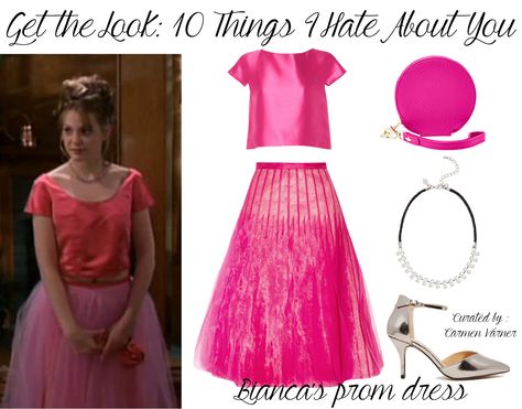 Bianca Prom Dress 10 Things, 10 Things I Hate About You Prom Dress, 10 Things I Hate About You Costume, Long Pink Tulle Skirt, 90s Items, 90s Outfits, Bianca Dress, Silver Cocktail Dress, 10 Things I Hate About You