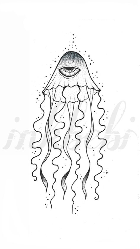 Stick And Poke Jellyfish, Trippy Jellyfish Drawing, Spooky Jellyfish, Big Jellyfish, Jellyfish Tattoo Design, Jellyfish Eyes, Babe Tattoo, Tattoo Sea, Jellyfish Drawing