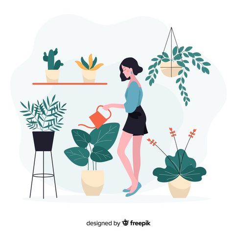 Woman taking care of plants | Free Vector #Freepik #freevector #leaf #woman #nature #home Motion Promotion, Taking Care Of Plants, Painted Plant Pots, Nature Home, Flat Design Illustration, Landscape Art Painting, Web Project, Plant Painting, Plant Drawing