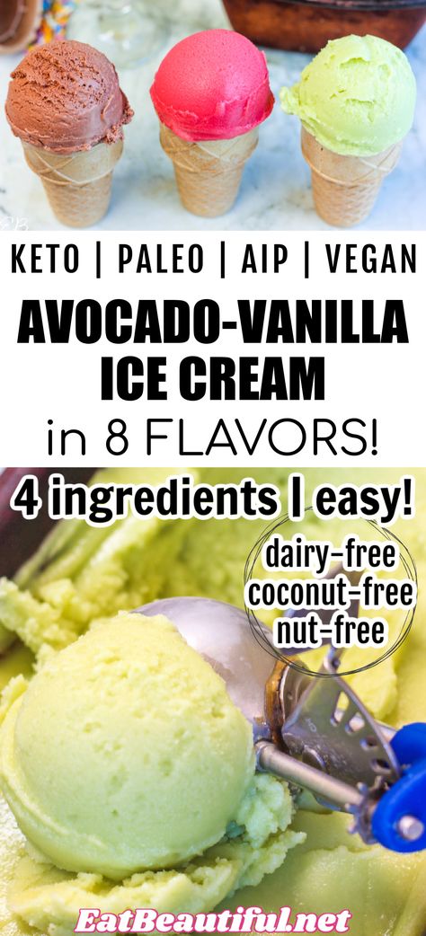 Aip Ice Cream, Vegan Ice Cream Recipes, Ice Cream Keto, Avocado Ice Cream Recipe, Low Carb Ice Cream Recipe, Aip Treats, Eat Beautiful, Ice Cream For Breakfast, Beautiful Recipes