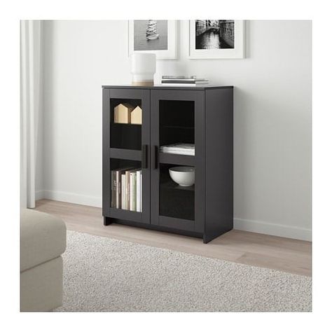 Ikea Brimnes Cabinet, Brimnes Cabinet, Small Display Cabinet, Ikea Brimnes, Cabinet Tv Stand, Cabinet Tv, Cabinet With Doors, Black Cabinet, Glass Cabinets Display