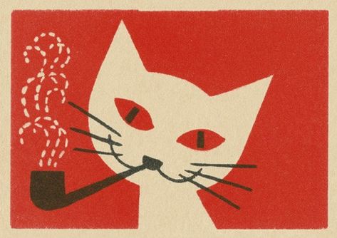 Matchbox Label, Art Greeting Cards, Apartment Art, Ni Idea, Office Prints, Cat Posters, Night Painting, Vintage Cat, Cat Illustration