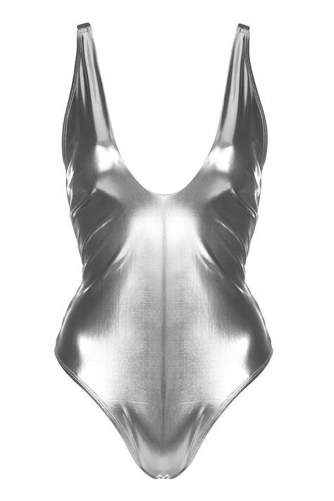 Carousel Image 0 Metallic Bathing Suit, Bathing Suit Ideas, Silver Swimsuit, Metallic Swimwear, Chica Punk, Metallic Swimsuit, Summer Bathing Suits, Suit Ideas, Plunge Swimsuit