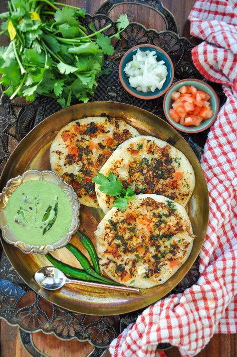 Rava Uttapam Recipe, Uttapam Recipe, Kids Veggies, South Indian Breakfast, Cilantro Chutney, Whats Cooking, Scallion Pancakes, Vegetarian Fast Food, Tastemade Recipes