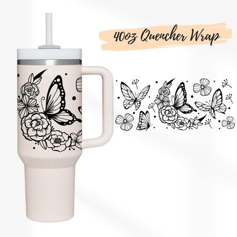 2 Designs 40oz Quencher Stanley tumbler wrap Boho Line Art Flower Butterfly | 40 oz SVG Cute Floral | 40oz SVG Cricut Silhouette Template Stanley Cup Wrap Svg, Free Tumbler Wrap Svg Files For Cricut, Tumbler Svg Free, 40 Oz Tumbler Wraps, 40oz Tumbler Ideas, Popular Tumbler Designs, Stanley Cup Decal, Stanley Ideas, Boho Line Art