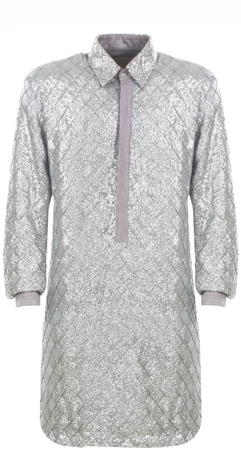 Silver sequinned kurta set available only at Pernia's Pop-Up Shop. Yeh Jawaani Hai Deewani, Indian Groom Dress, Kurta For Men, Kurta Men, Nehru Jacket, Manish Malhotra, Indian Groom, Kurta Pajama, Celeb Style