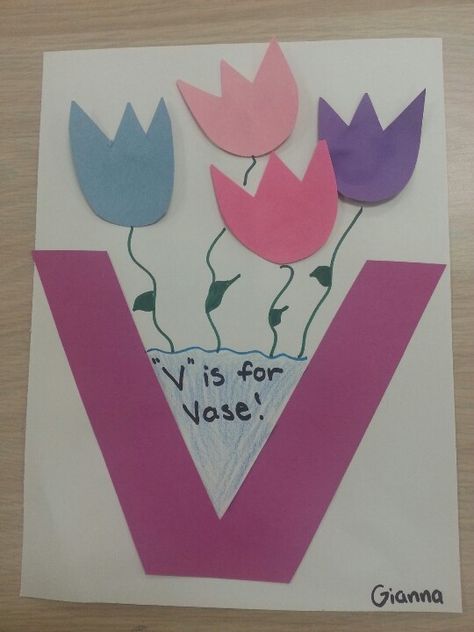 "V" is for Vase! Letter V Activities, V Is For Vase, Letter V Crafts, February Preschool, Crafts For Kindergarten, Prek Activities, Alphabet Crafts Preschool, Abc Crafts, Alphabet Letter Crafts