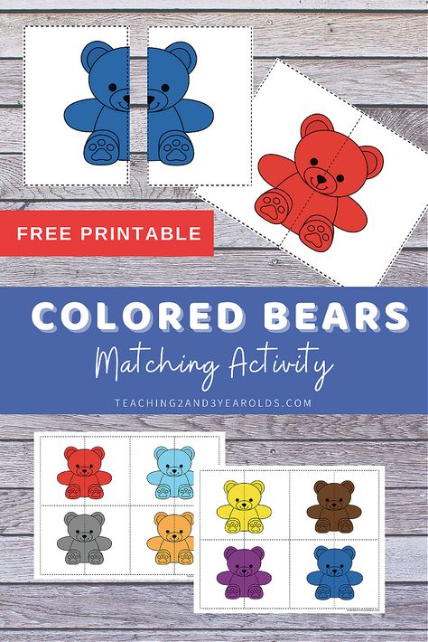 Colour Matching Activities Preschool, Cognition Activities For Preschoolers, Toddler Colour Activities, 3 Little Bears Preschool Activities, Toddler Matching Printables, Toddler Bear Activities, Hibernation For Toddlers, Color Recognition For Toddlers, Preschool Cognitive Activities