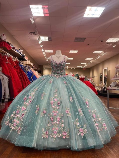 Ariel Quinceanera Theme Dresses, Tiffany Blue Quinceanera Dresses, Princess Jasmine Quinceanera Dresses, Little Mermaid Quinceanera Dresses, Green And Purple Quinceanera Dresses, Ariel Quinceanera Theme, Pastel Quinceanera Dresses, 3d Flower Applique, Xv Ideas