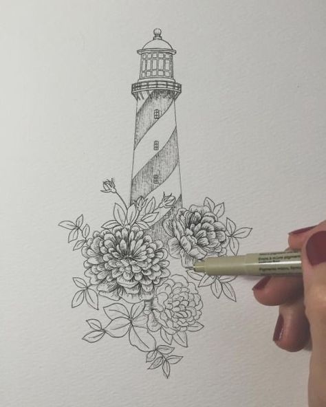 Ocean Flowers Tattoos Sleeve For Women, Large Upper Arm Tattoos For Women, Floral Lighthouse Tattoo, Lighthouse Memorial Tattoo, Feminine Lighthouse Tattoo, Ocean Memorial Tattoo, Traditional Lighthouse Tattoo Design, American Traditional Lighthouse Tattoo, Lighthouse Tattoo For Women