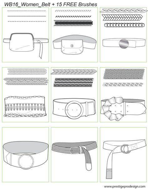 Belt Drawing Fashion Illustrations, Belt Flat Sketch, Belt Illustration Fashion Sketches, How To Draw A Belt, Belt Sketch, Adobe Illustrator Brushes, Fashion Croquis, Waist Bag Fashion, Adobe Illustrator Cs6