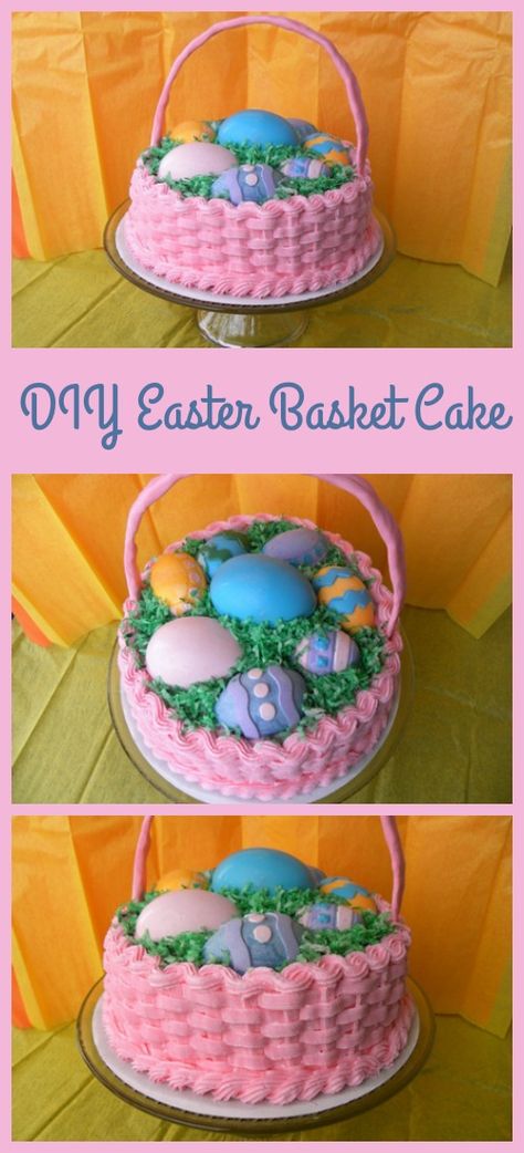 Create This DIY Easter Basket Cake - Sweet Party Place Easter Basket Cake, Diy Easter Basket, Cake Basket, Basket Cake, Cake Kids, Easter Baking, Easter Goodies, Easter Cake, Bunny Cake