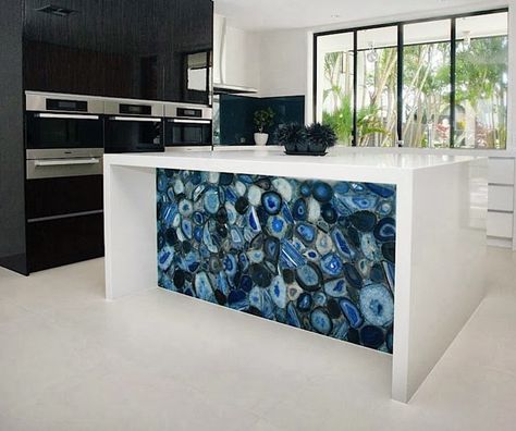 Agate Countertop, Kitchen Slab, Stone Table Top, Blue Agate Stone, White Kitchen Island, Stone Countertops, Blue Agate, Custom Kitchen, Agra