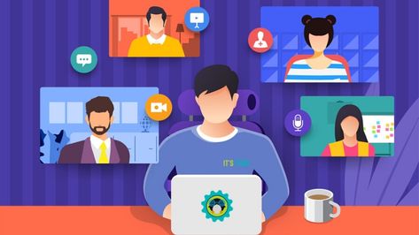 5 Best Open Source Video Conferencing Tools for Group Chat Workshop Icon, Phone Cartoon, Education Banner, Student Cartoon, Doodle Background, Information Visualization, Vector Technology, Online Presentation, Distance Education