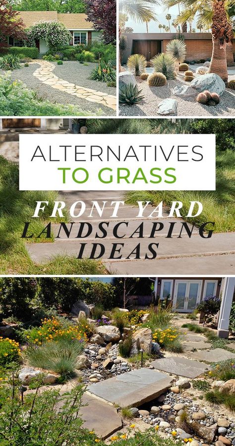 Alternatives to Grass : Front Yard Landscaping Ideas! - Get great tips and ideas for landscaping your front yard without using grass! #grassalternatives #lawnalternatives #frontyardlandscaping #landscaping #DIYgardenideas #DIYgardentips #frontyardideas #landscapetips Grass Front Yard, Xeriscape Front Yard, Xeriscape Landscaping, Lawn Alternatives, Front Yard Design, Landscaping With Large Rocks, Rock Garden Landscaping, Landscaping Supplies, Front Yard Landscaping Ideas