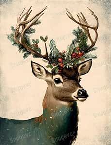 Aesthetic Vintage Posters, Art Aesthetic Vintage, Vintage Christmas Deer, Room Decor Canvas, Deer Poster, Poster Living Room, Painted Wall Art, Fabric Panel Quilts, Wall Art Aesthetic