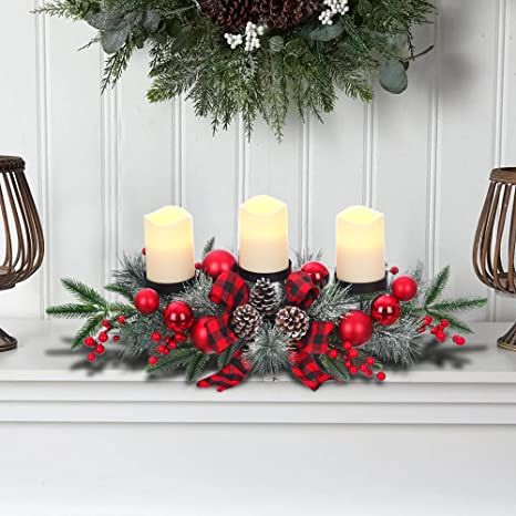 Amazon.com: Christmas Table Centerpieces Decorations, 21 Inch Candelabrum with 3 Glass Candle Holders Designed Red Plaid Ribbon, Artificial Red Berries and Snowy Pine Cones for Dining Room Table, Fireplace Mantel : Home & Kitchen Christmas Candle Holders Centerpieces, Xmas Envelope, Christmas Dining Table Decorations, Golden Berries, Dining Table Decorations, Christmas Candle Centerpiece, Table Fireplace, Christmas Dining Table Decor, Christmas Candle Holder